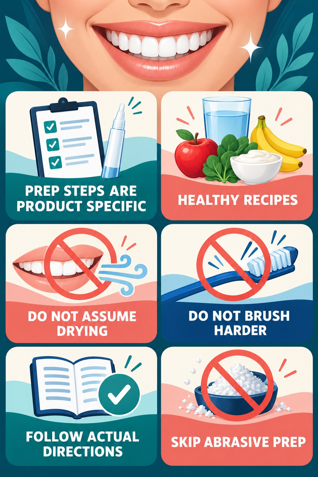 Drying and Brushing Questions for Whitening Pens infographic for Healthy Recipes with four concise whitening-gel-pen safety points.