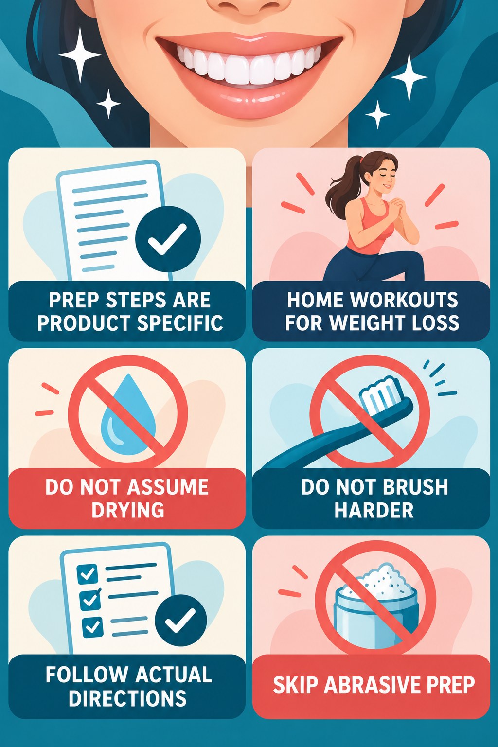 Drying and Brushing Questions for Whitening Pens infographic for Home Workouts for Weight Loss with four concise whitening-gel-pen safety points.