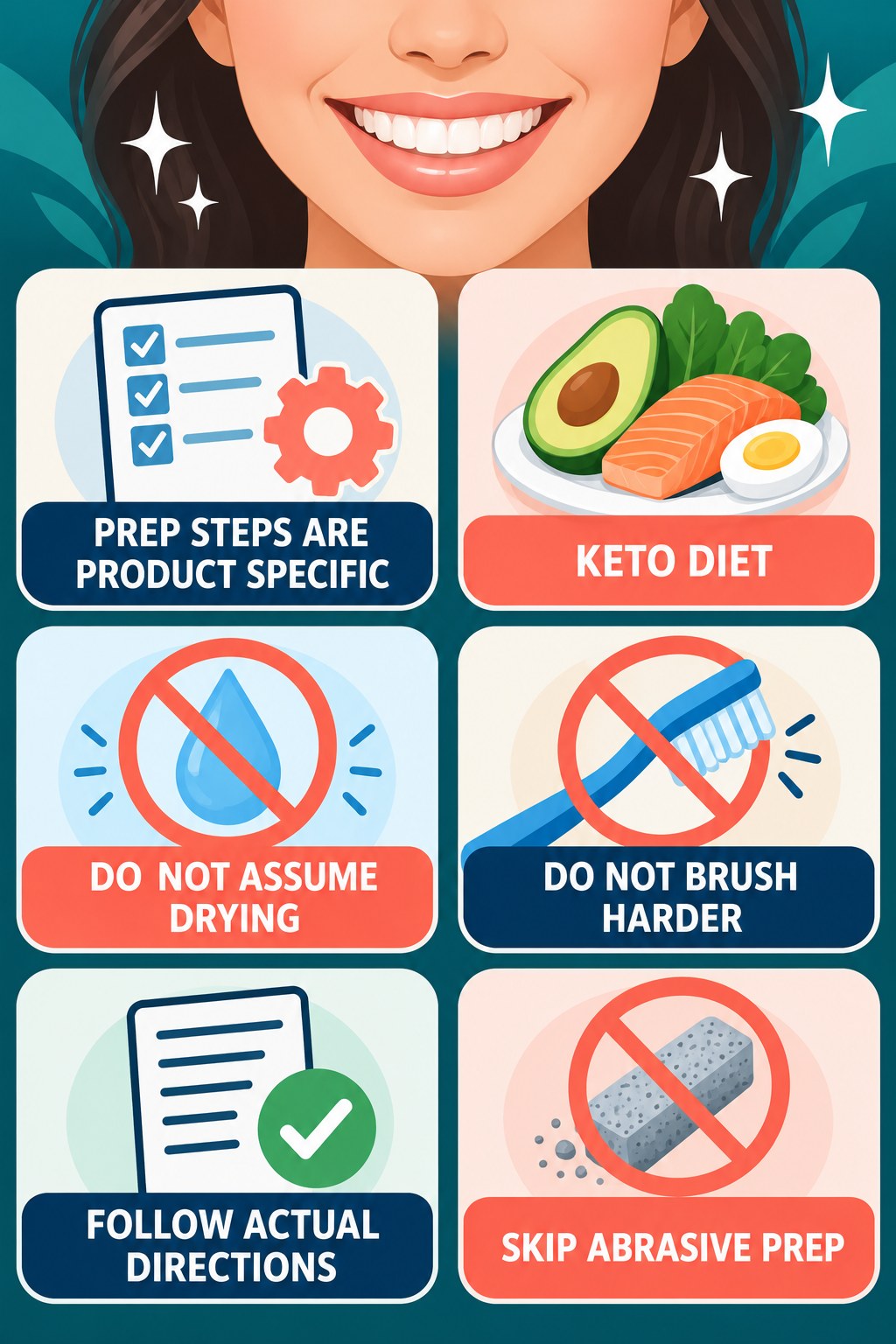 Drying and Brushing Questions for Whitening Pens infographic for Keto Diet with four concise whitening-gel-pen safety points.
