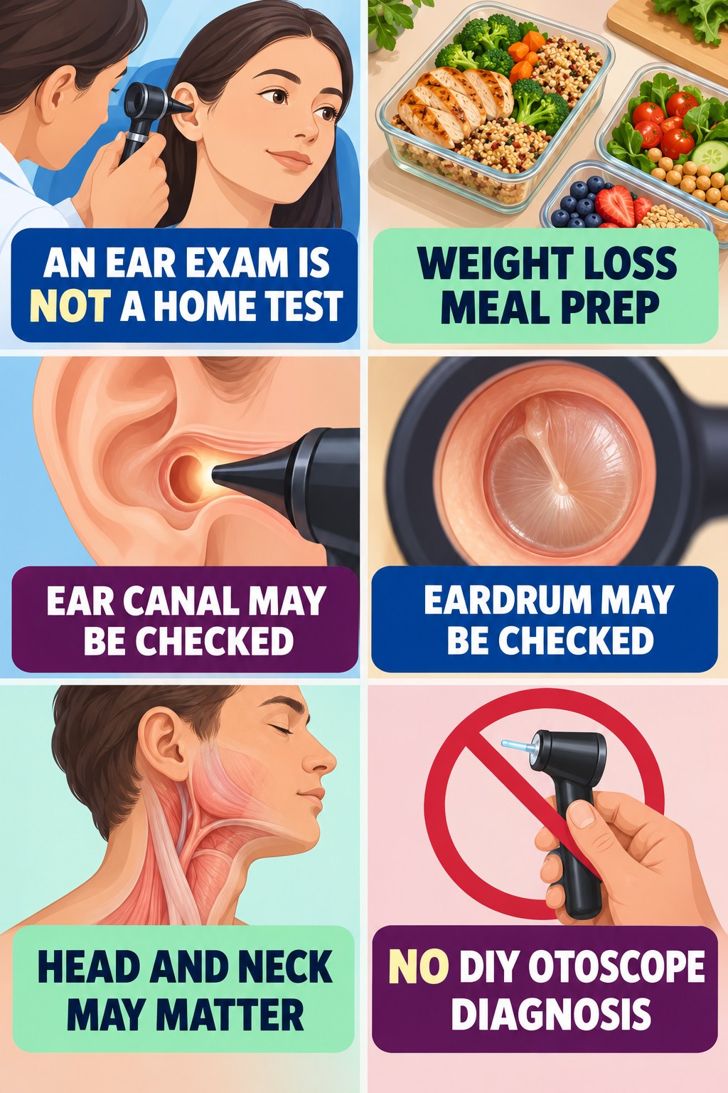 Ear Examination for Tinnitus infographic for Weight Loss Meal Prep with four concise evaluation-guidance points.