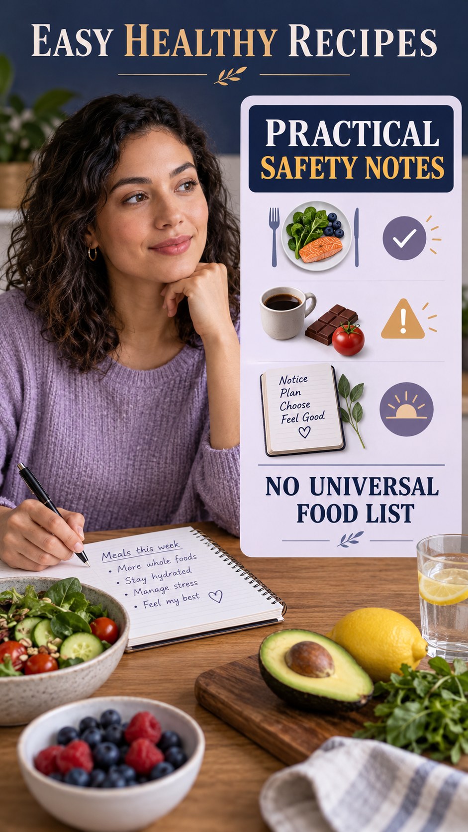 Lysine and Arginine Caution infographic for Easy Healthy Recipes, explaining that possible cold-sore triggers vary by person.