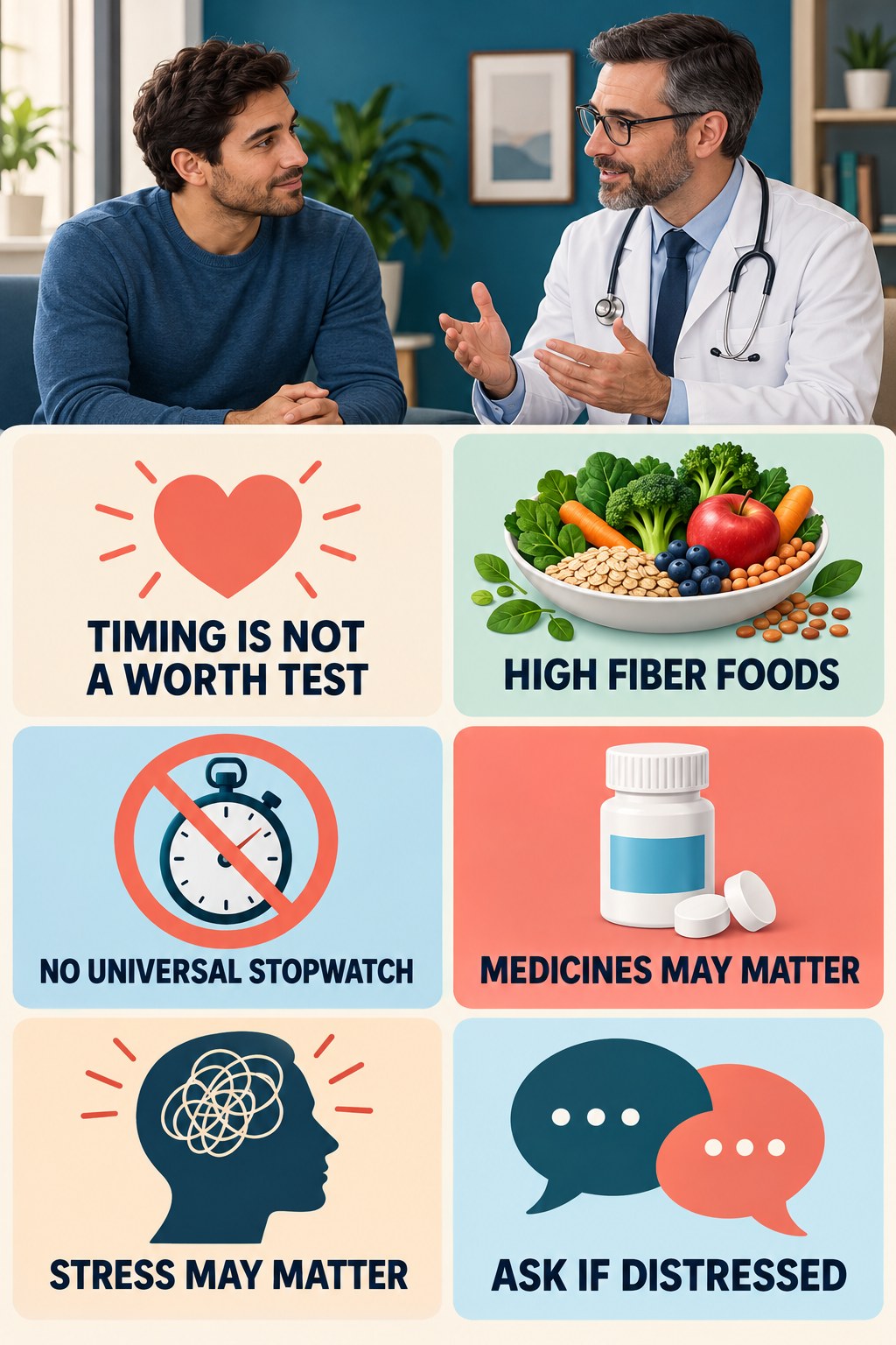 Ejaculation Concerns Need Medical Context infographic for High Fiber Foods with four concise, non-shaming sexual-health education points.