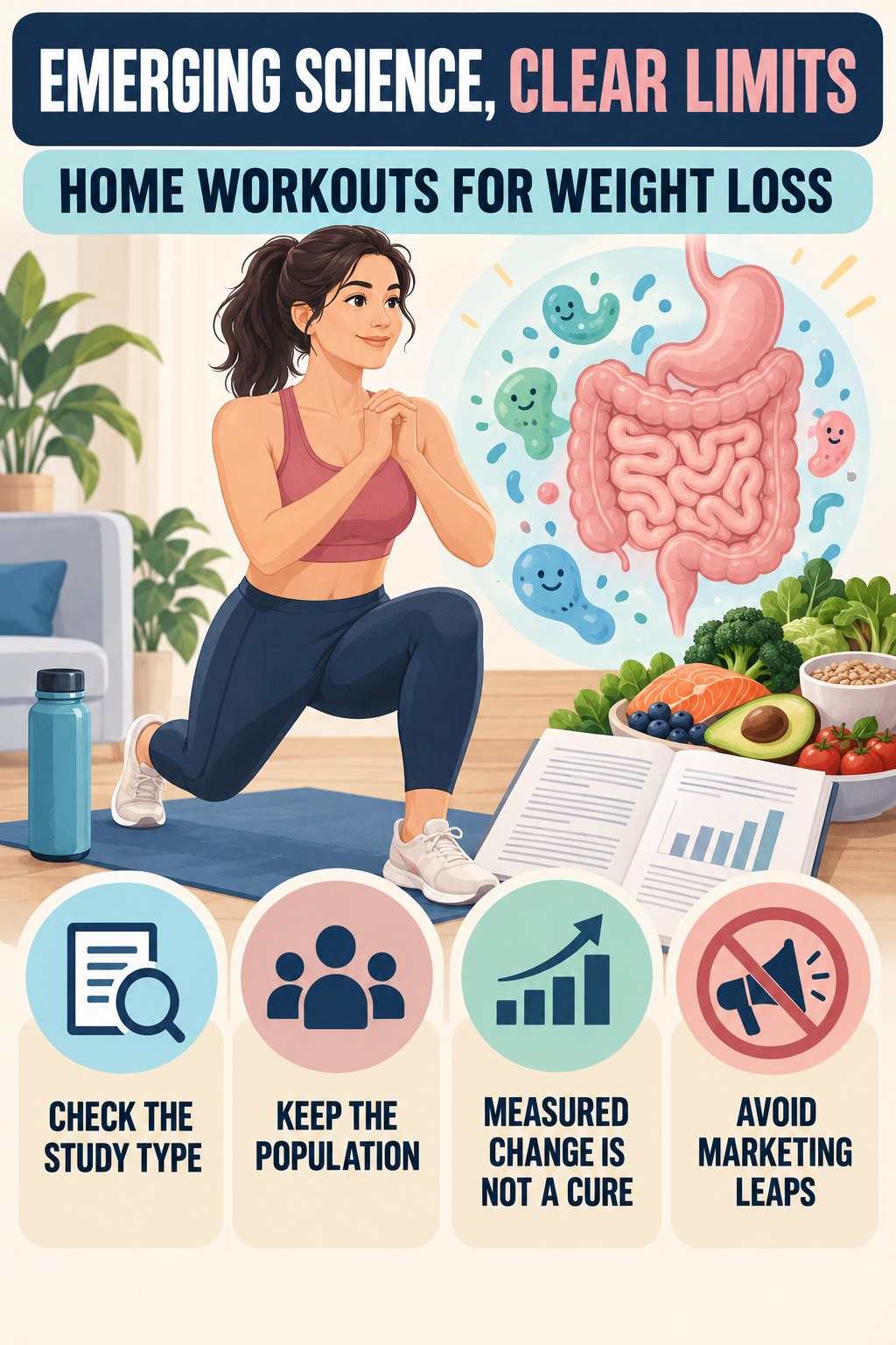 Emerging Science Without Marketing Hype educational infographic for Home Workouts for Weight Loss with four evidence-aware points.