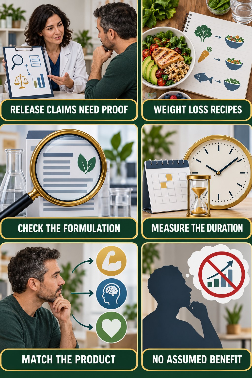 Extended Release Needs Product-Specific Evidence evidence-literacy infographic for Weight Loss Recipes with four concise claim-evaluation checks.