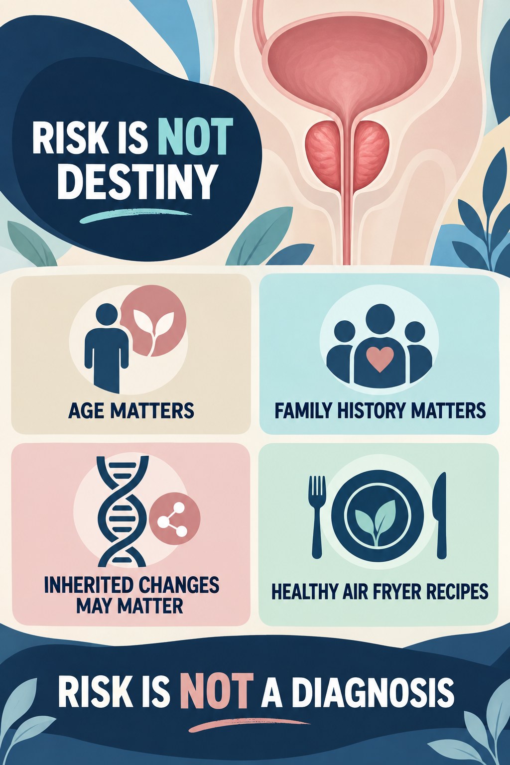 Family History and Risk Without Destiny infographic for Healthy Air Fryer Recipes with four concise prostate-health awareness points.