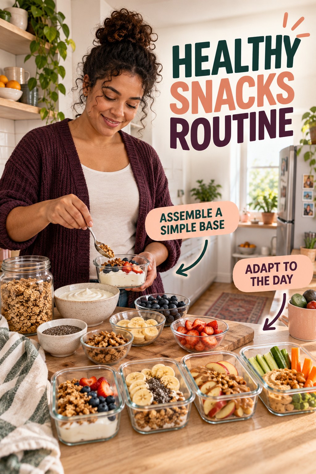 Flexible Lunch Prep for Healthy Snacks in a compact galley kitchen, showing a practical, attainable routine with readable guidance.