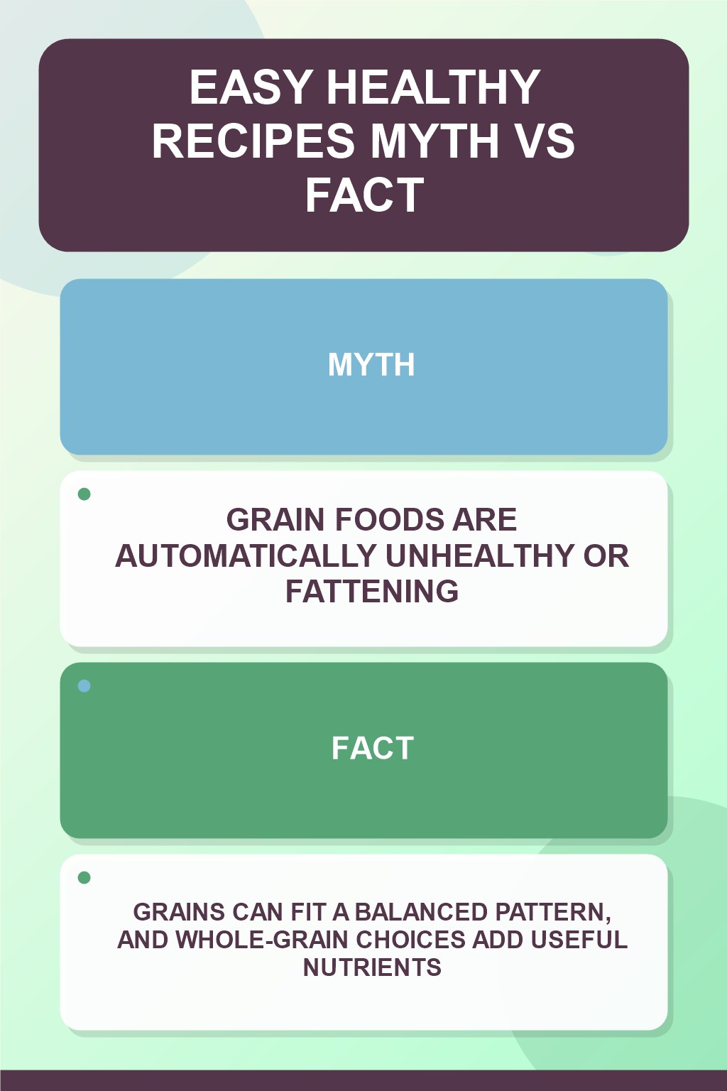 Easy Healthy Recipes Myth vs Fact graphic correcting the misconception about grain foods.