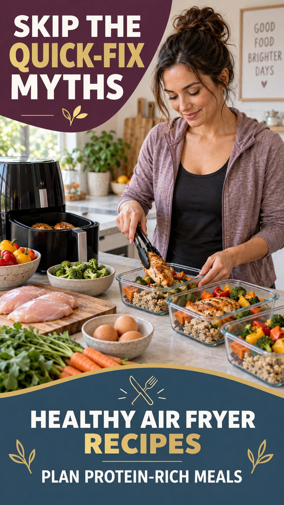 Protein-Rich Food Planning infographic for Healthy Air Fryer Recipes, showing practical metabolism-support habits for an active lifestyle.