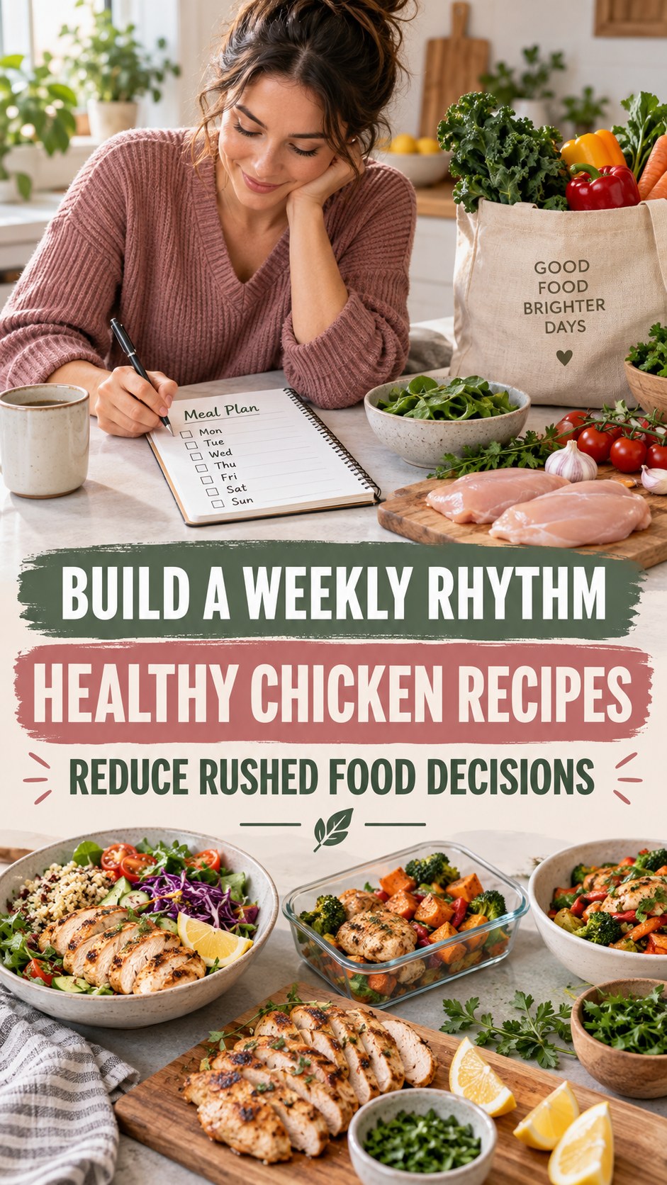 Mindful Meal Decisions infographic for Healthy Chicken Recipes, showing practical metabolism-support habits for an active lifestyle.