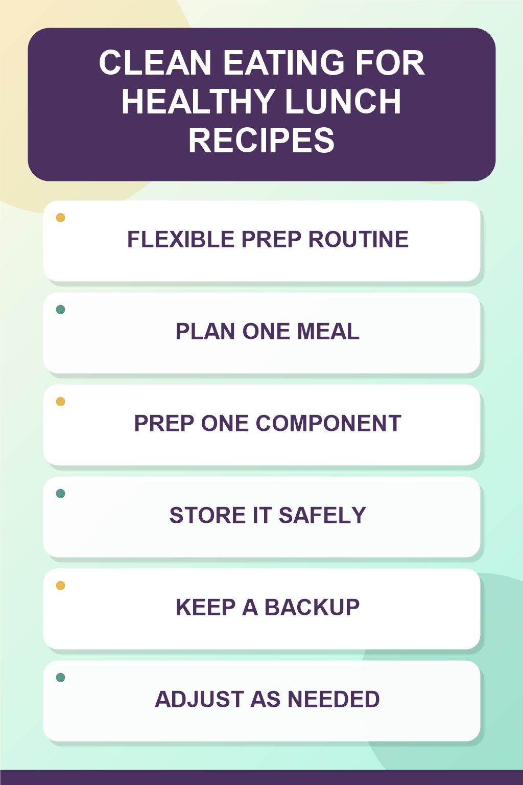 Flexible Prep Routine clean eating infographic for Healthy Lunch Recipes, showing five practical planning and preparation stages.