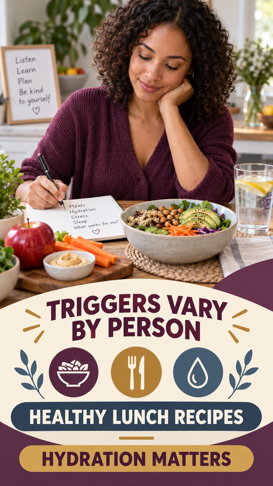 Meal Comfort Awareness infographic for Healthy Lunch Recipes, explaining that possible cold-sore triggers vary by person.