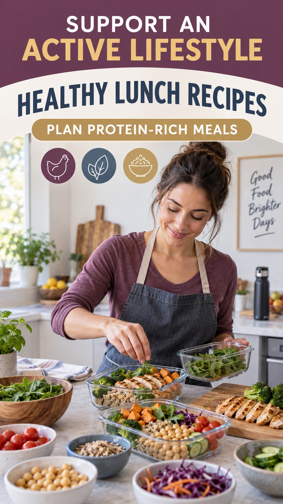 Protein-Rich Food Planning infographic for Healthy Lunch Recipes, showing practical metabolism-support habits for an active lifestyle.