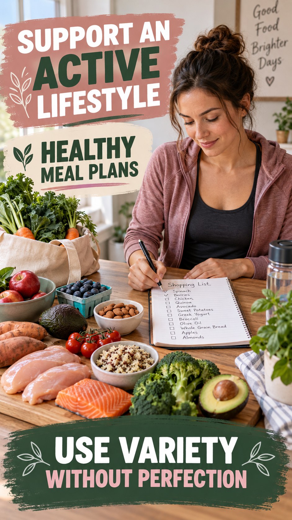 Food Variety Routine infographic for Healthy Meal Plans, showing practical metabolism-support habits for an active lifestyle.