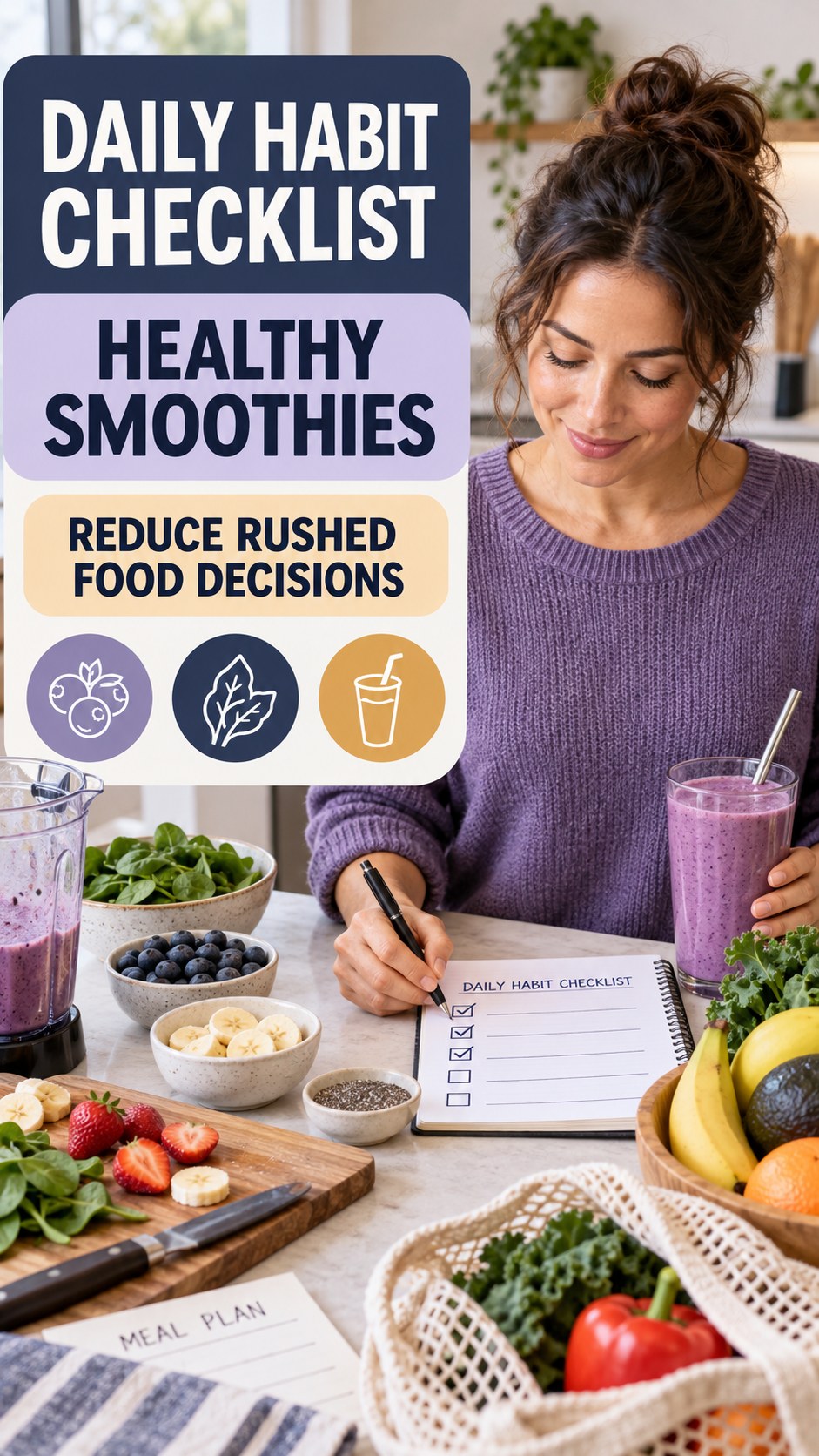 Mindful Meal Decisions infographic for Healthy Smoothies, showing practical metabolism-support habits for an active lifestyle.