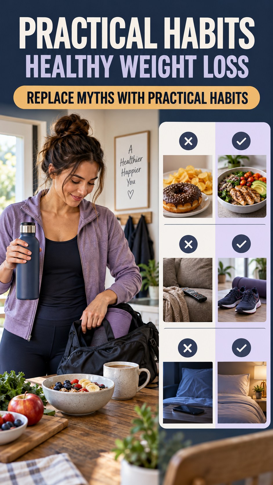 Metabolism Myths and Habits infographic for Healthy Weight Loss, showing practical metabolism-support habits for an active lifestyle.