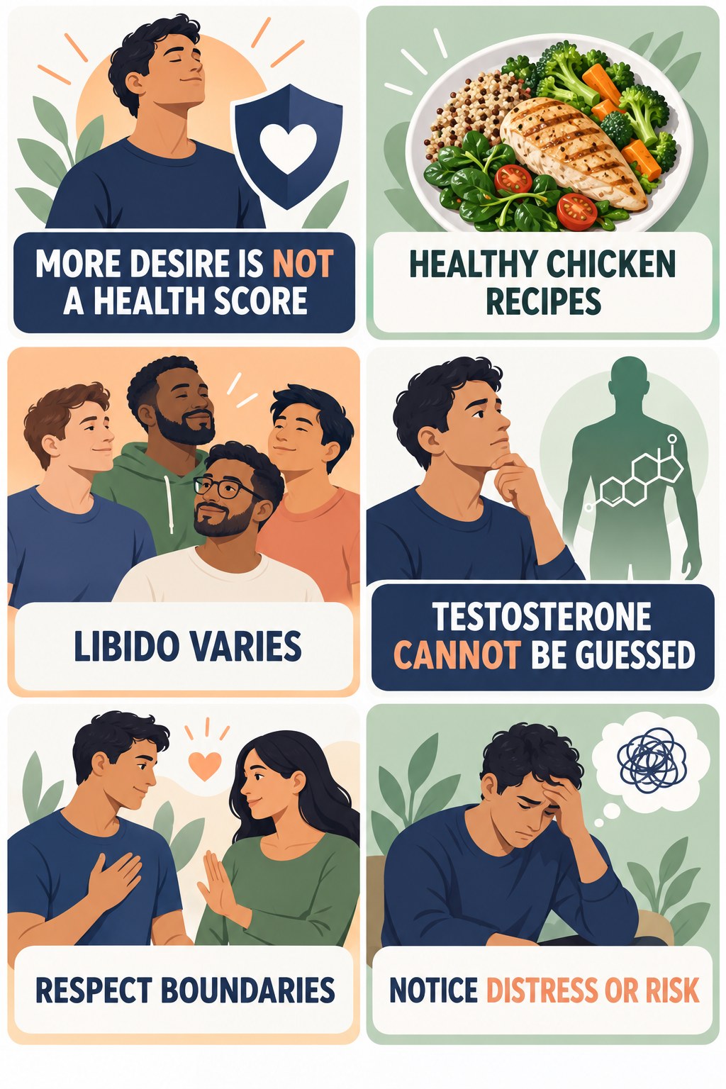 High Desire Does Not Prove Better Health infographic for Healthy Chicken Recipes with four concise, non-shaming sexual-health education points.
