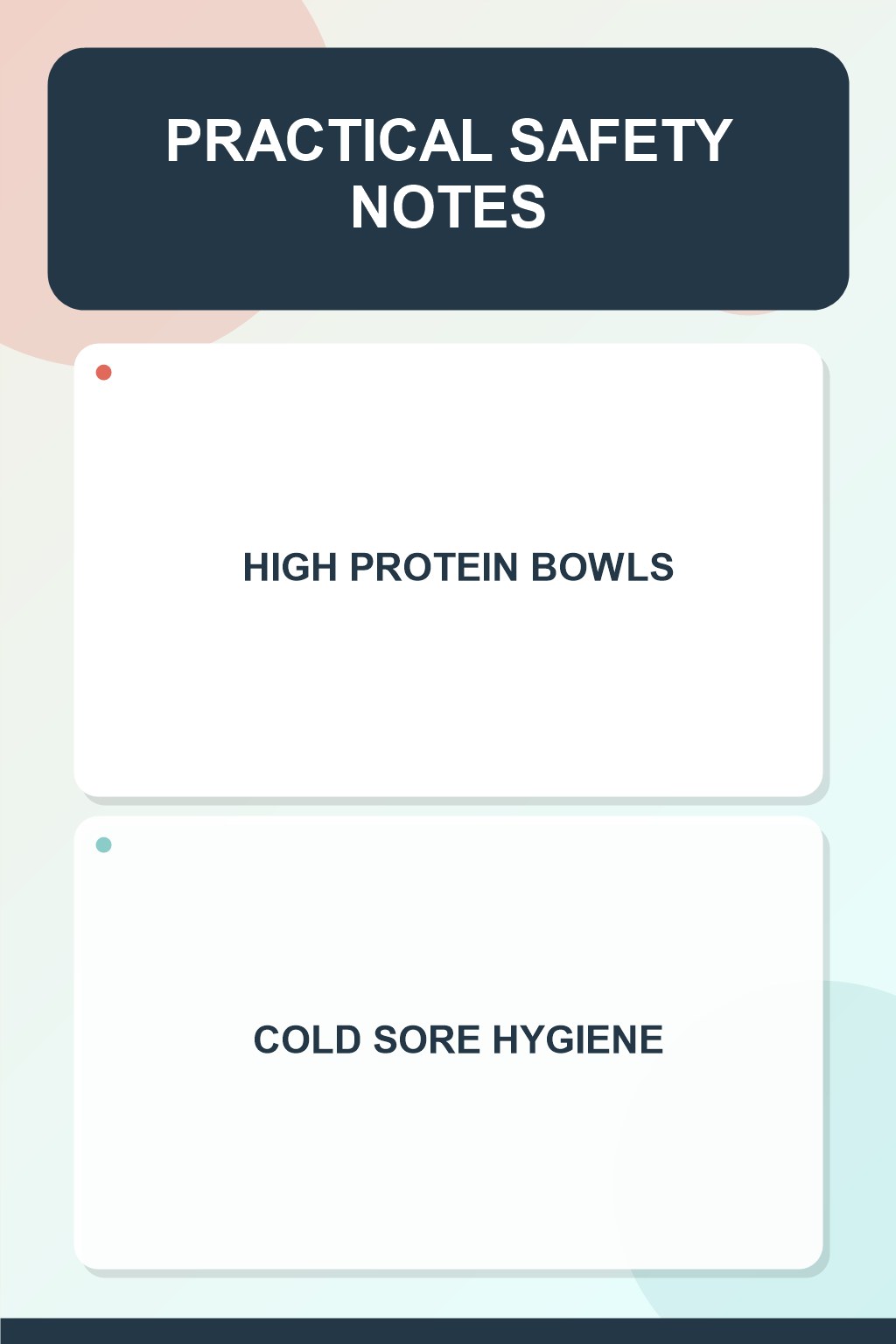 Cold Sore Hygiene at Mealtime infographic for High Protein Bowls, presenting respectful oral herpes comfort, hygiene, and safety education.