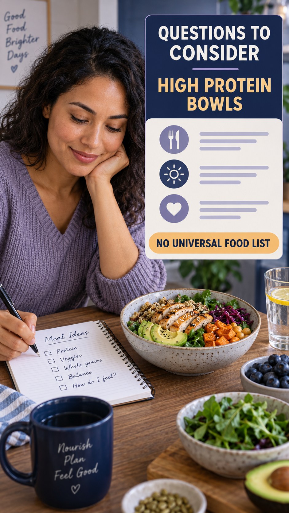 Lysine and Arginine Caution infographic for High Protein Bowls, explaining that possible cold-sore triggers vary by person.