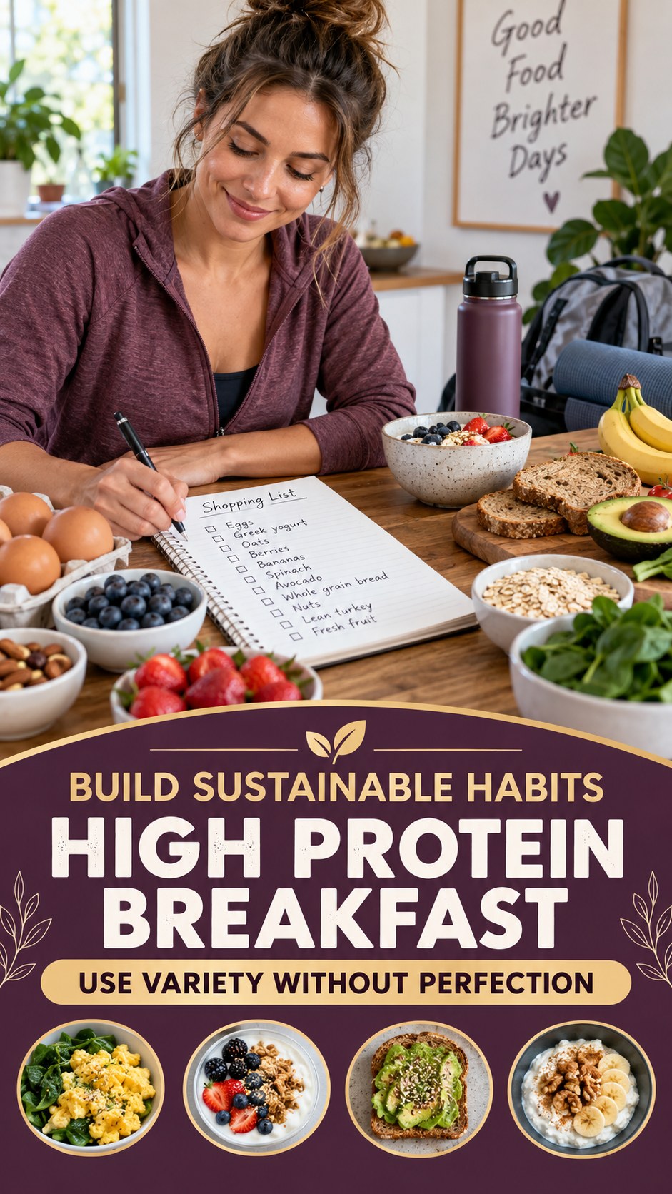 Food Variety Routine infographic for High Protein Breakfast, showing practical metabolism-support habits for an active lifestyle.
