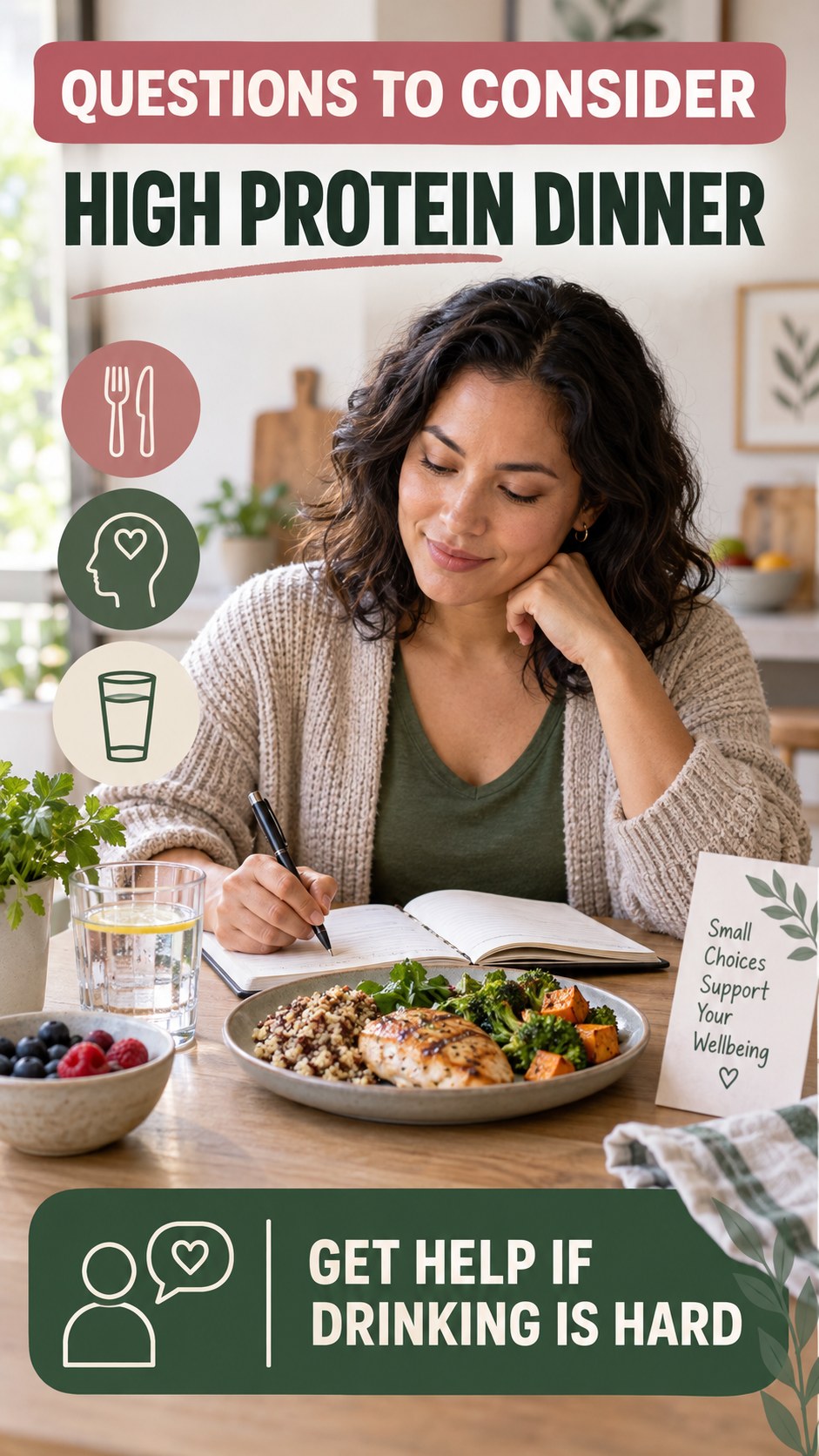 Meal Comfort Awareness infographic for High Protein Dinner, explaining that possible cold-sore triggers vary by person.
