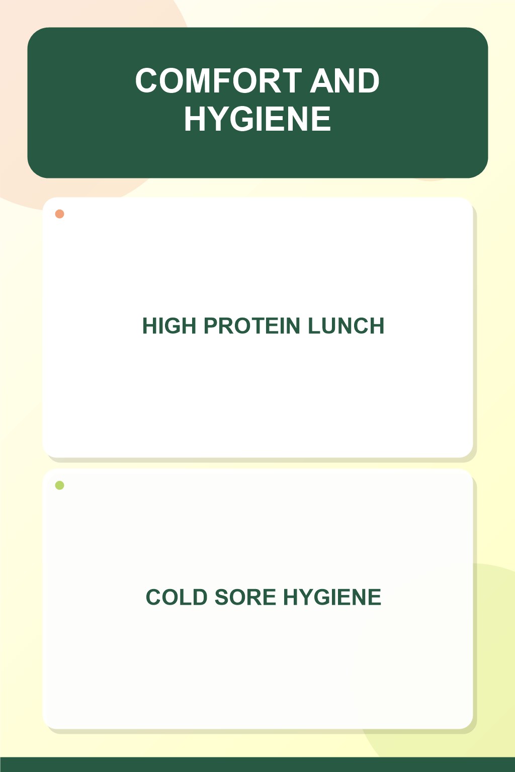 Cold Sore Hygiene at Mealtime infographic for High Protein Lunch, presenting respectful oral herpes comfort, hygiene, and safety education.