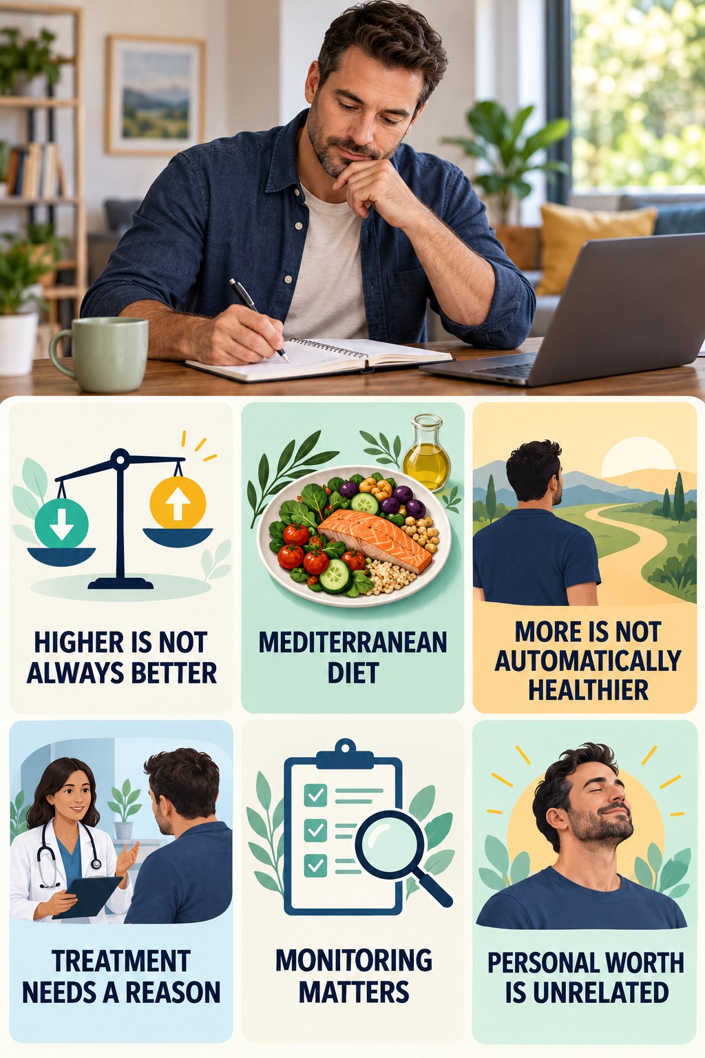 Higher Testosterone Is Not Always Better testosterone-health-awareness infographic for Mediterranean Diet with four concise educational checks.