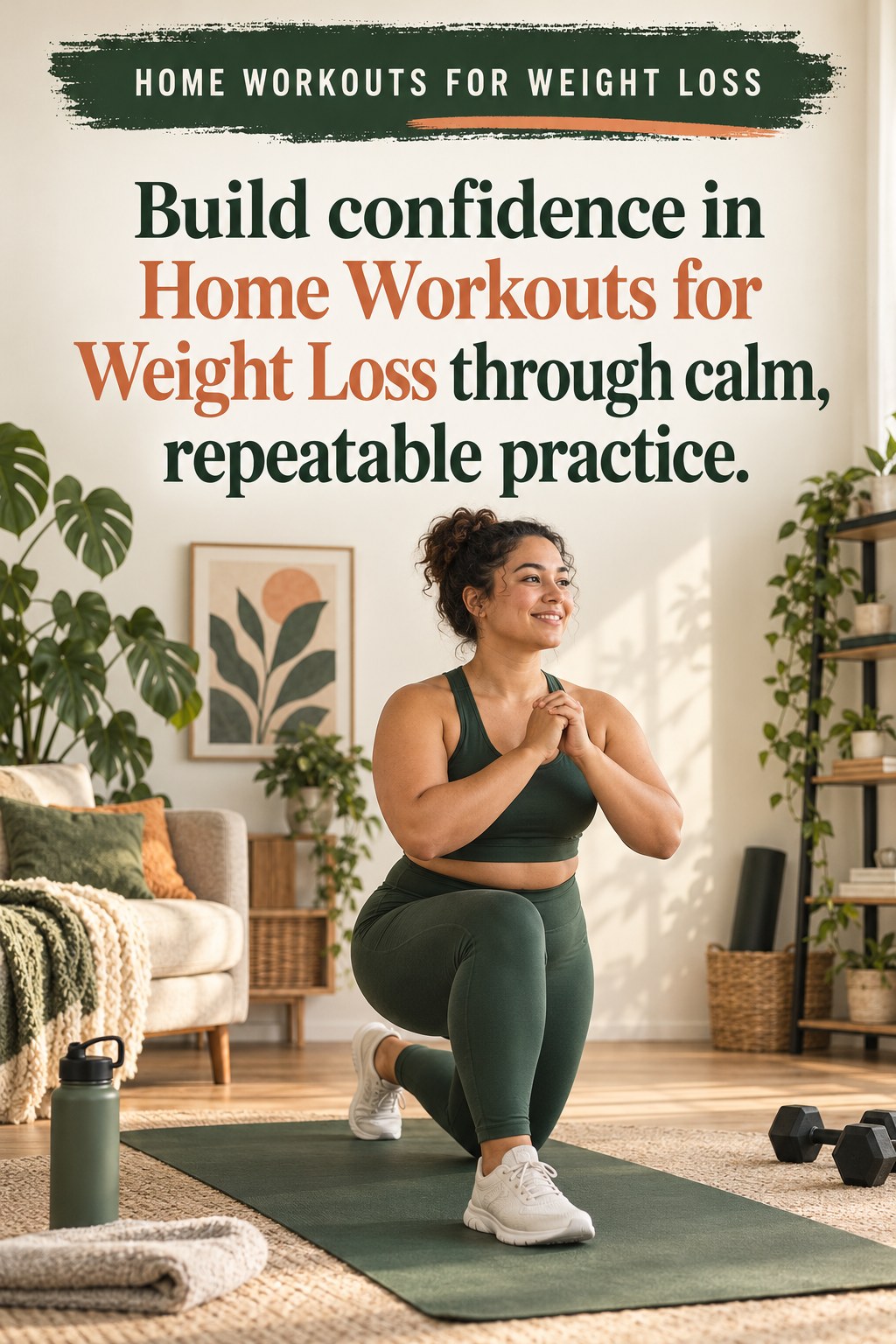 Original Home Workouts for Weight Loss quote graphic reading “Build confidence in Home Workouts for Weight Loss through calm, repeatable practice.” in a board-relevant editorial design.