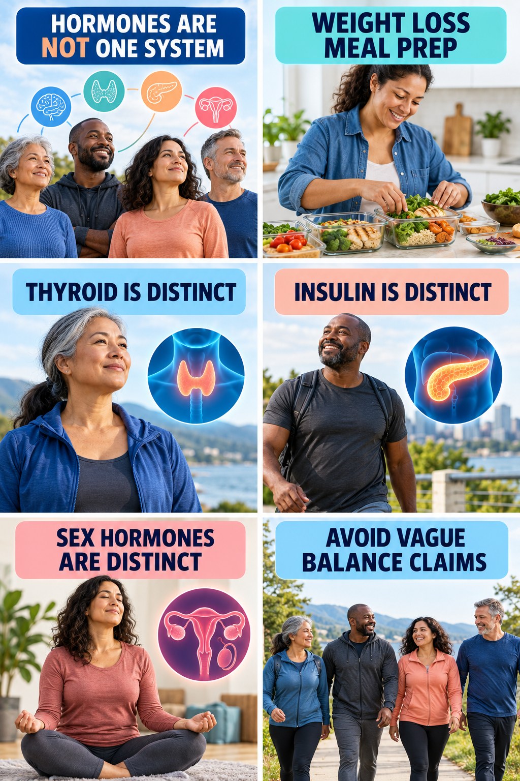 Hormone Balance Is Often a Marketing Phrase natural-energy and hormone-health-literacy infographic for Weight Loss Meal Prep with four practical checks.