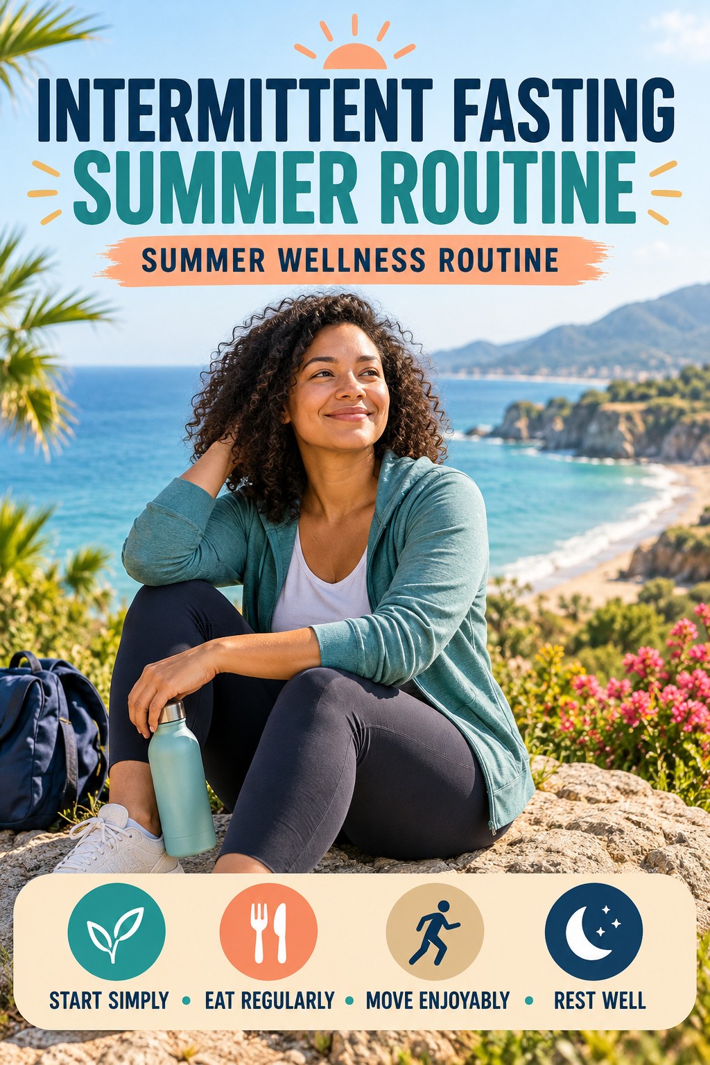 Intermittent Fasting summer routine graphic titled Summer Wellness Routine with four practical wellness prompts.