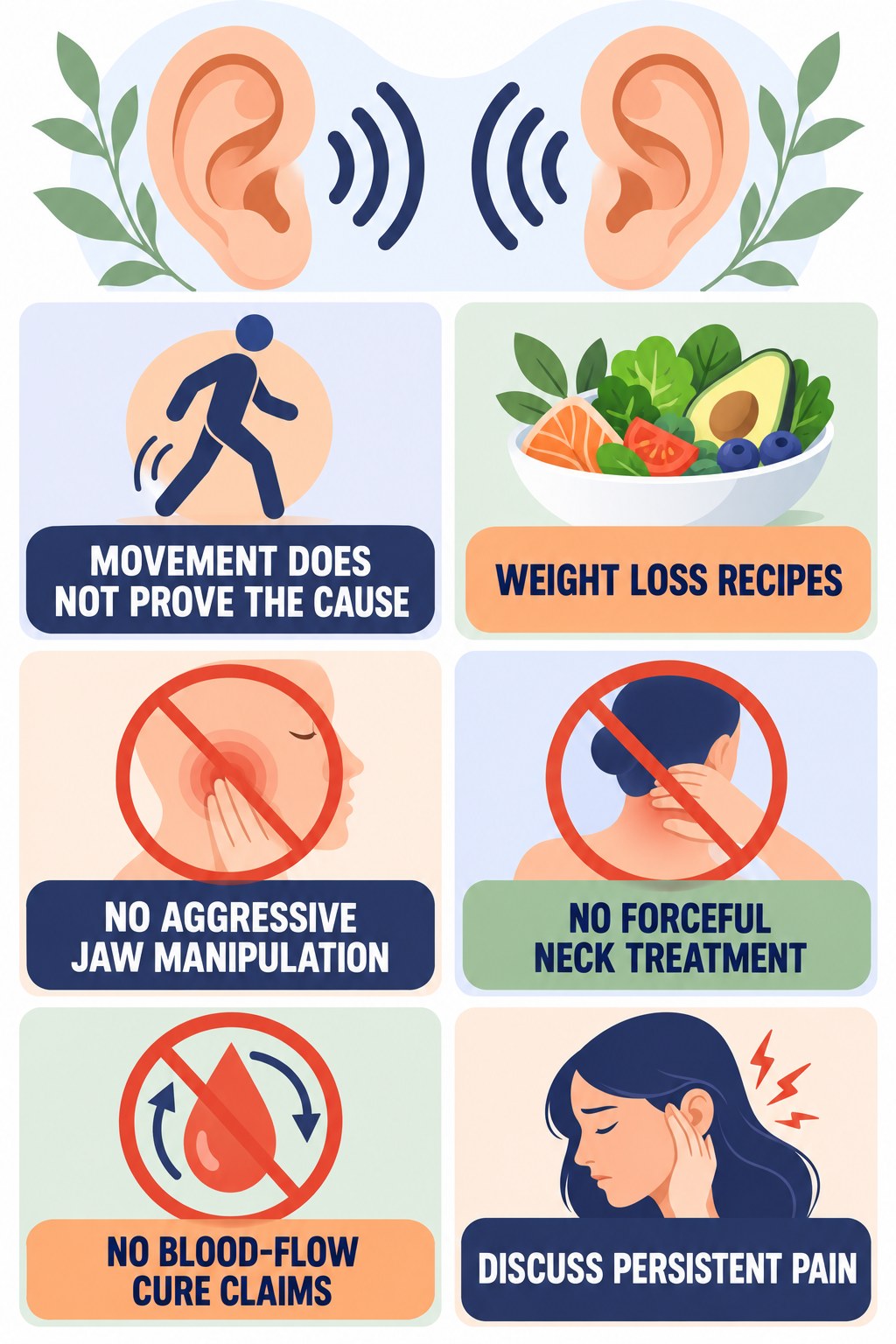 Jaw and Neck Tinnitus Myths infographic for Weight Loss Recipes with four concise tinnitus-awareness points.