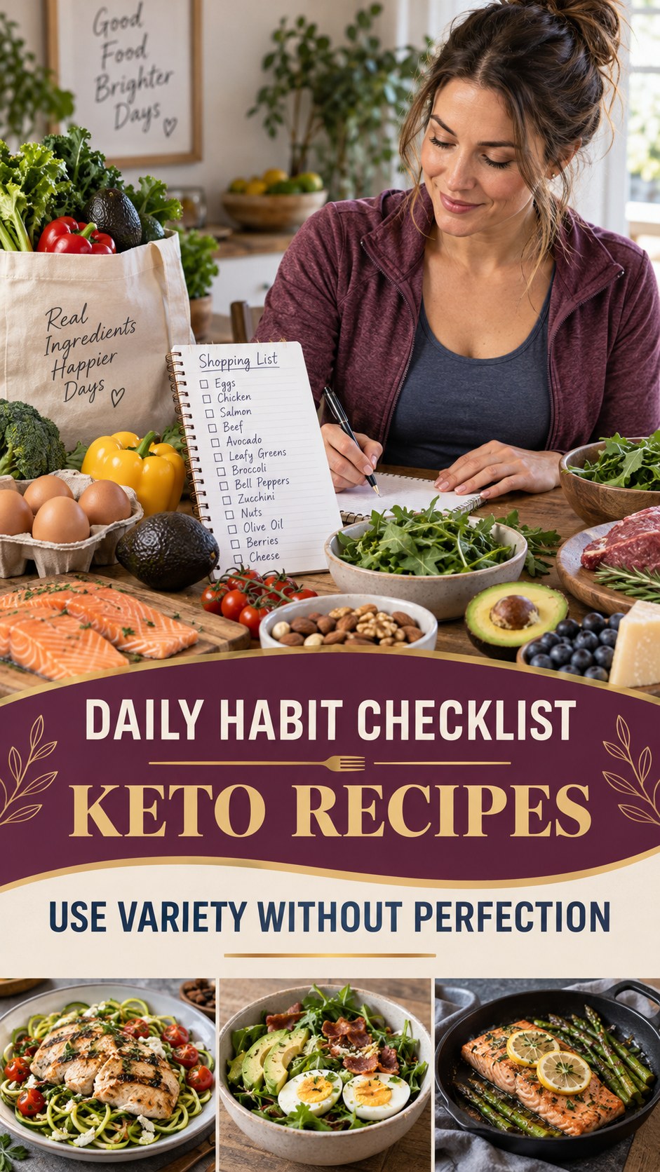 Food Variety Routine infographic for Keto Recipes, showing practical metabolism-support habits for an active lifestyle.