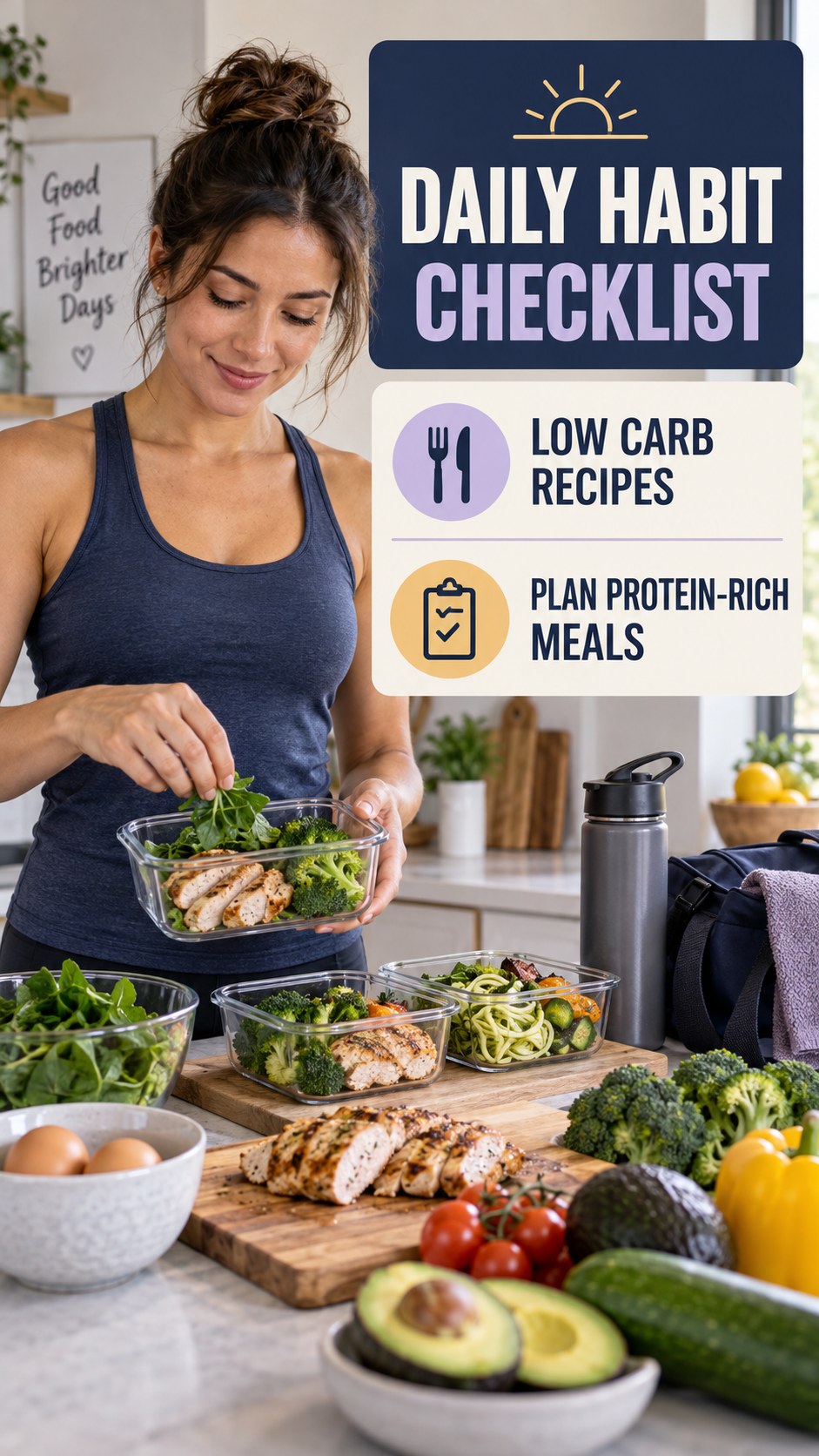 Protein-Rich Food Planning infographic for Low Carb Recipes, showing practical metabolism-support habits for an active lifestyle.