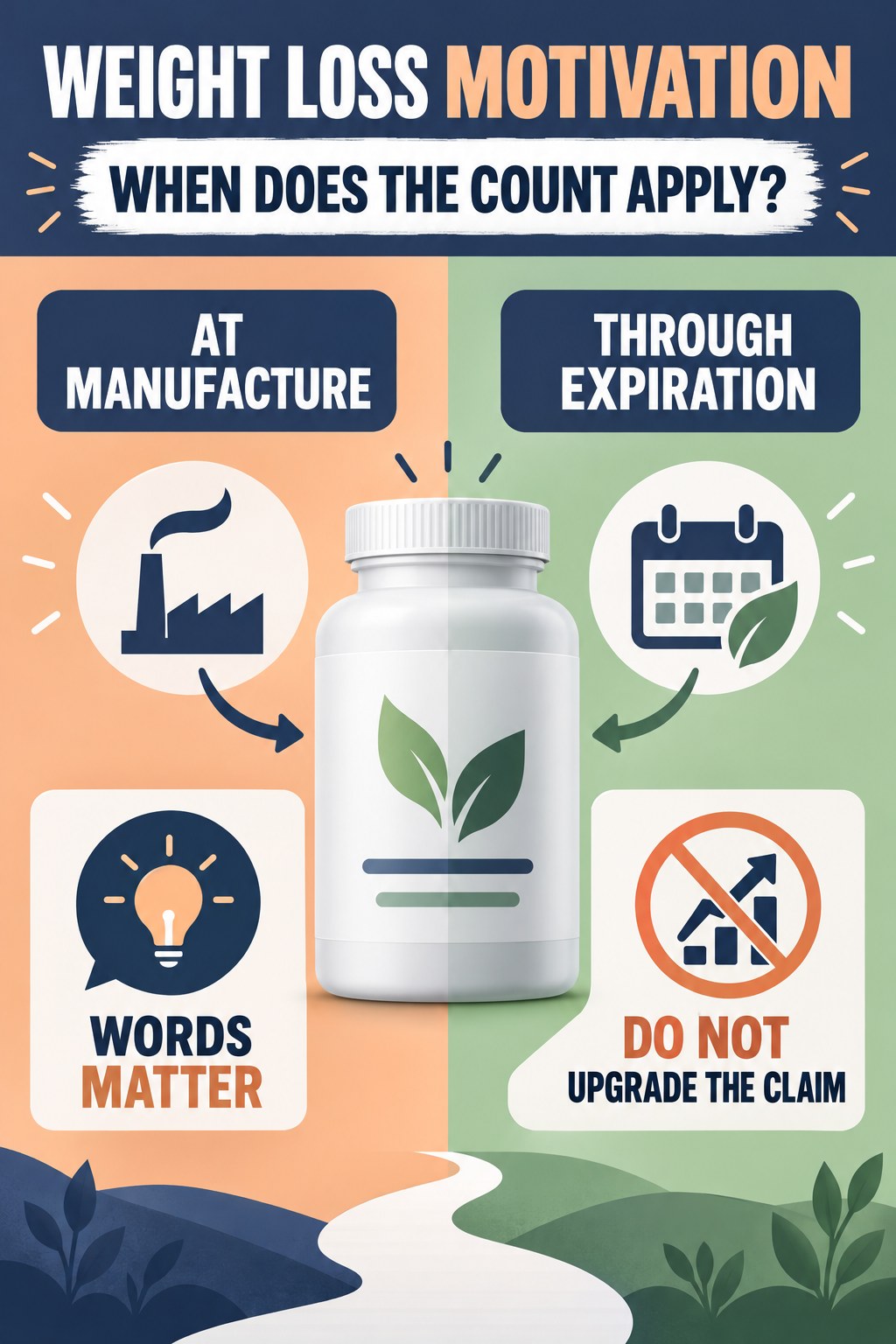 Manufacture Count Versus Shelf-Life Count infographic for Weight Loss Motivation with four concise probiotic-label reading points.