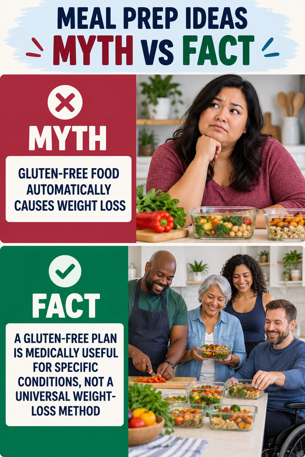 Meal Prep Ideas Myth vs Fact graphic correcting the misconception about gluten-free eating.