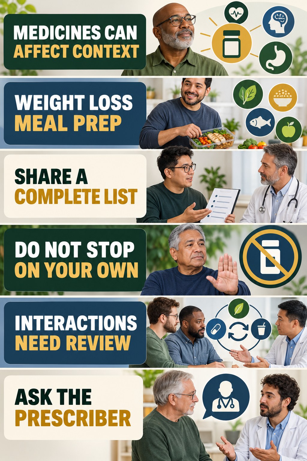Medication Context Matters testosterone-health-awareness infographic for Weight Loss Meal Prep with four concise educational checks.