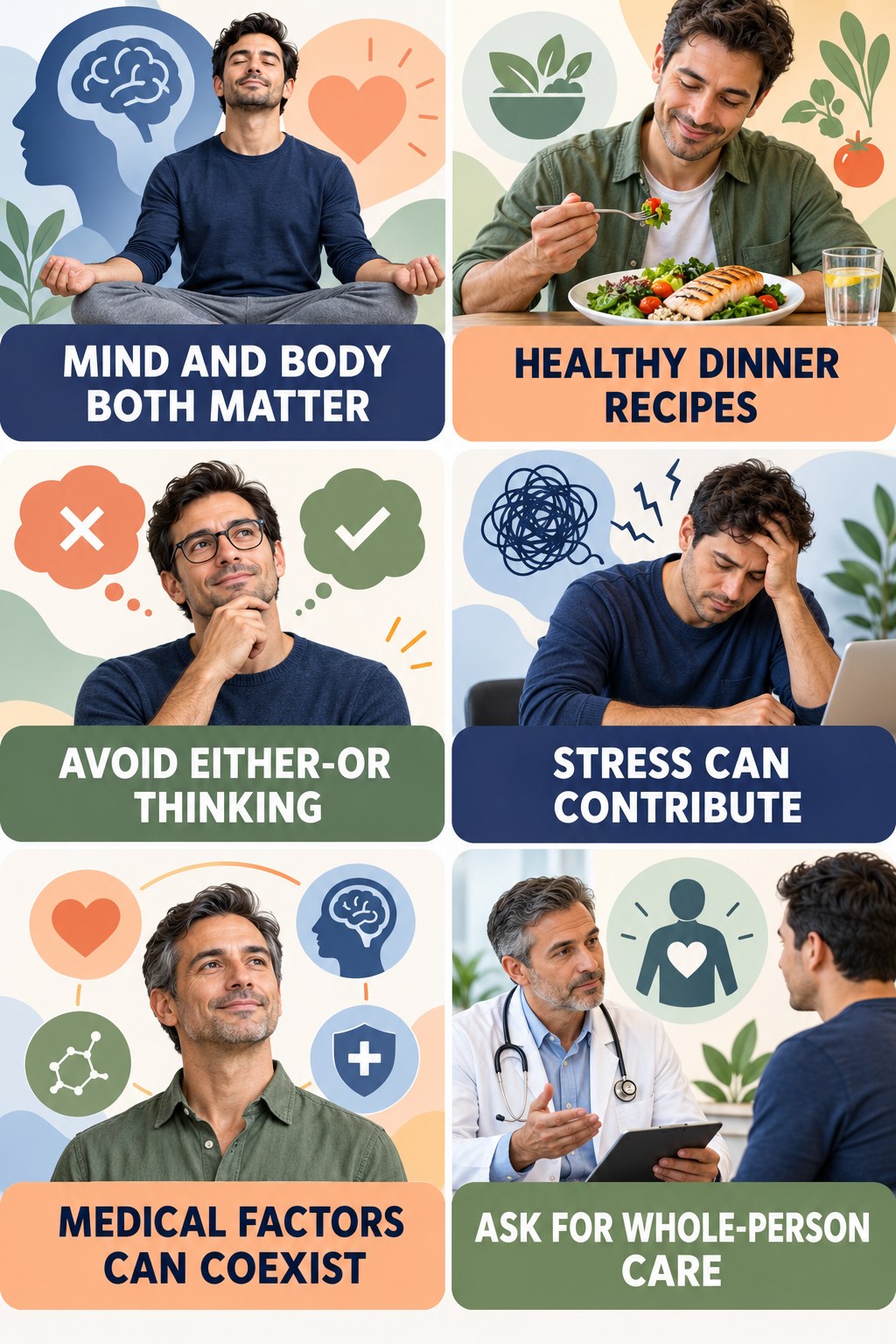 Mental Health and Sexual Function Can Interact infographic for Healthy Dinner Recipes with four concise, non-shaming sexual-health education points.