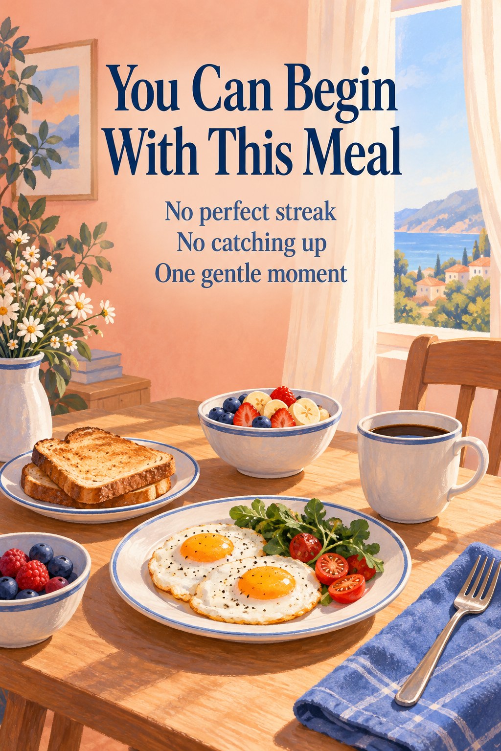 A simple breakfast with the message You Can Begin With This Meal.
