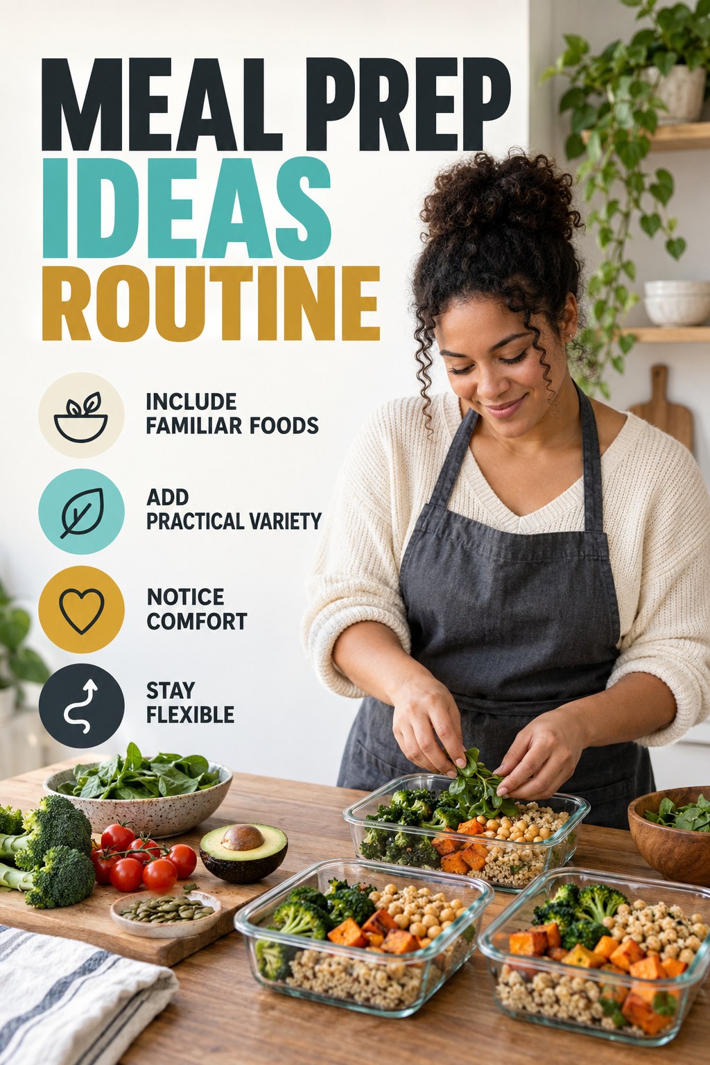 Minimal Balanced Eating for Meal Prep Ideas with four concise practical actions in a clean minimal health design.