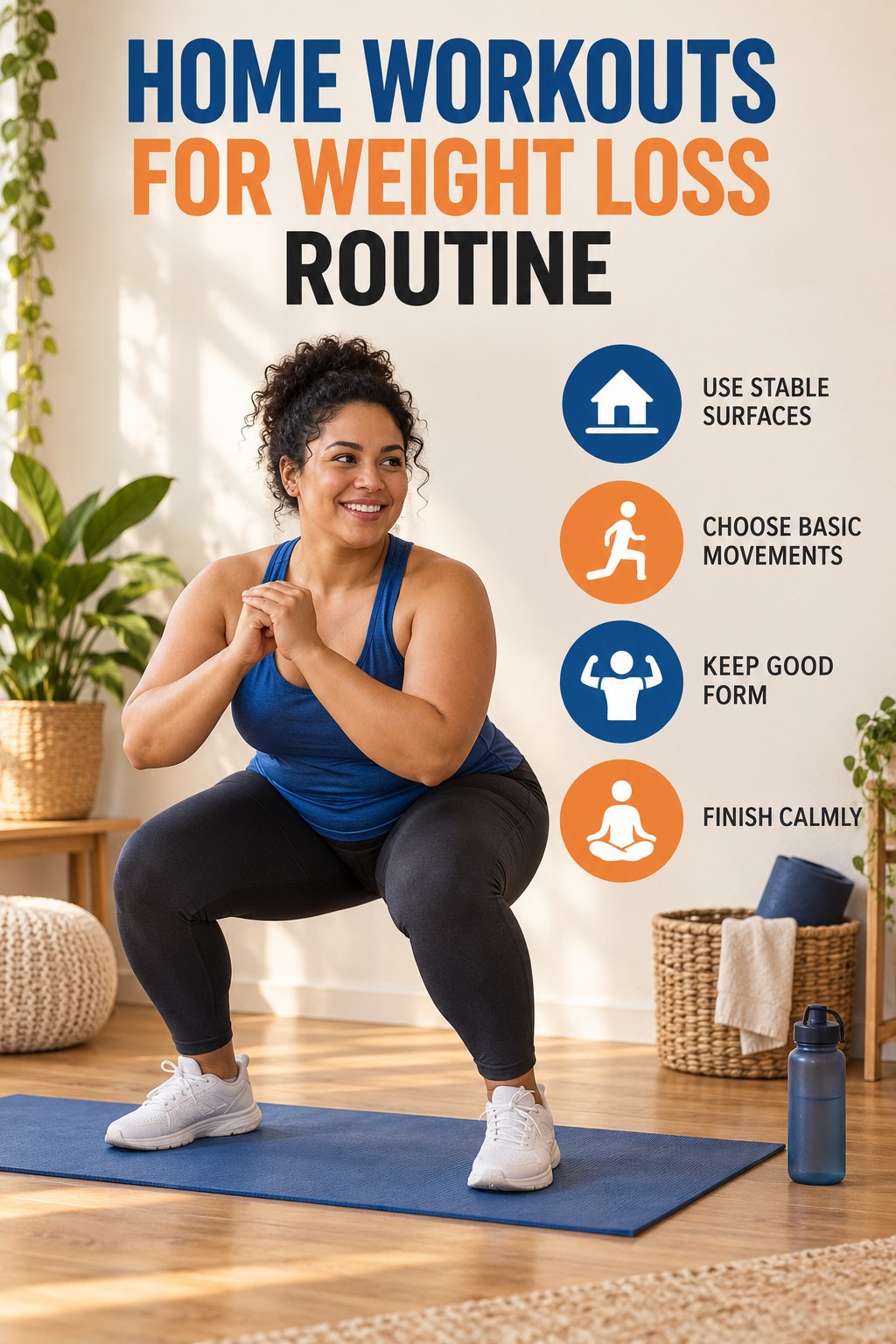 Minimal Home Workout for Home Workouts for Weight Loss with four concise practical actions in a clean minimal health design.