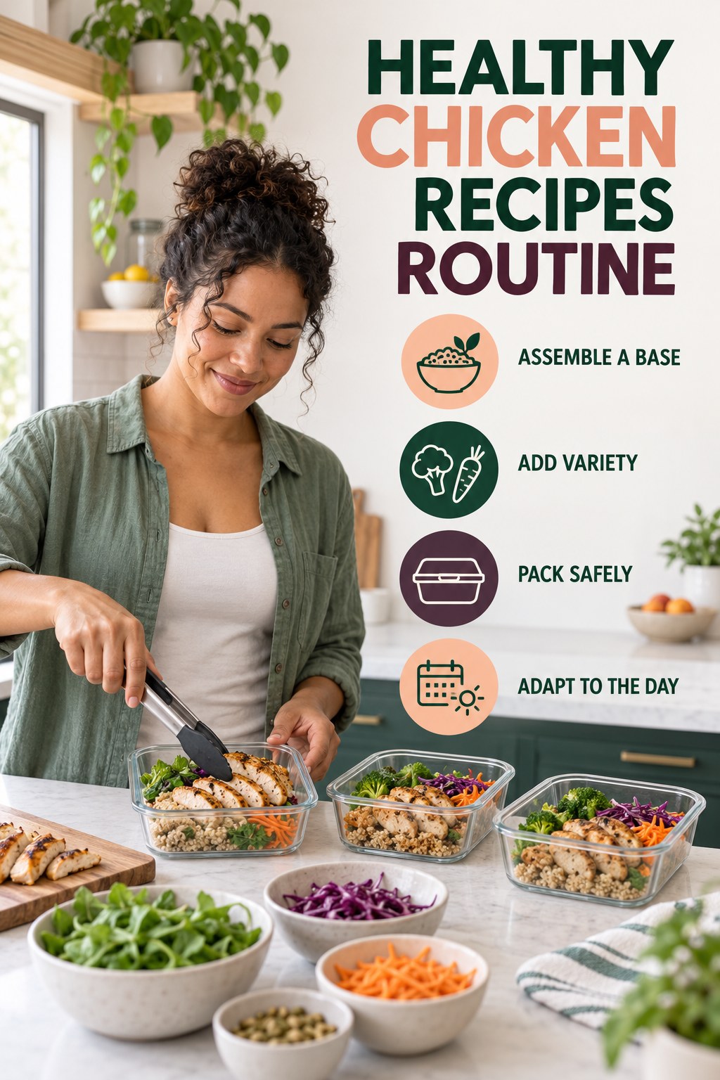 Minimal Lunch Planning for Healthy Chicken Recipes with four concise practical actions in a clean minimal health design.