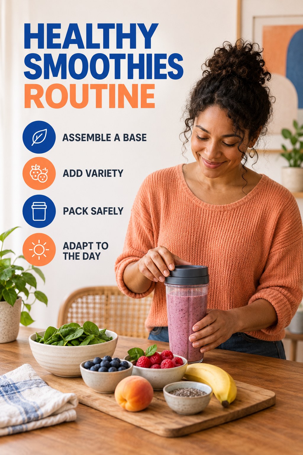Minimal Lunch Planning for Healthy Smoothies with four concise practical actions in a clean minimal health design.