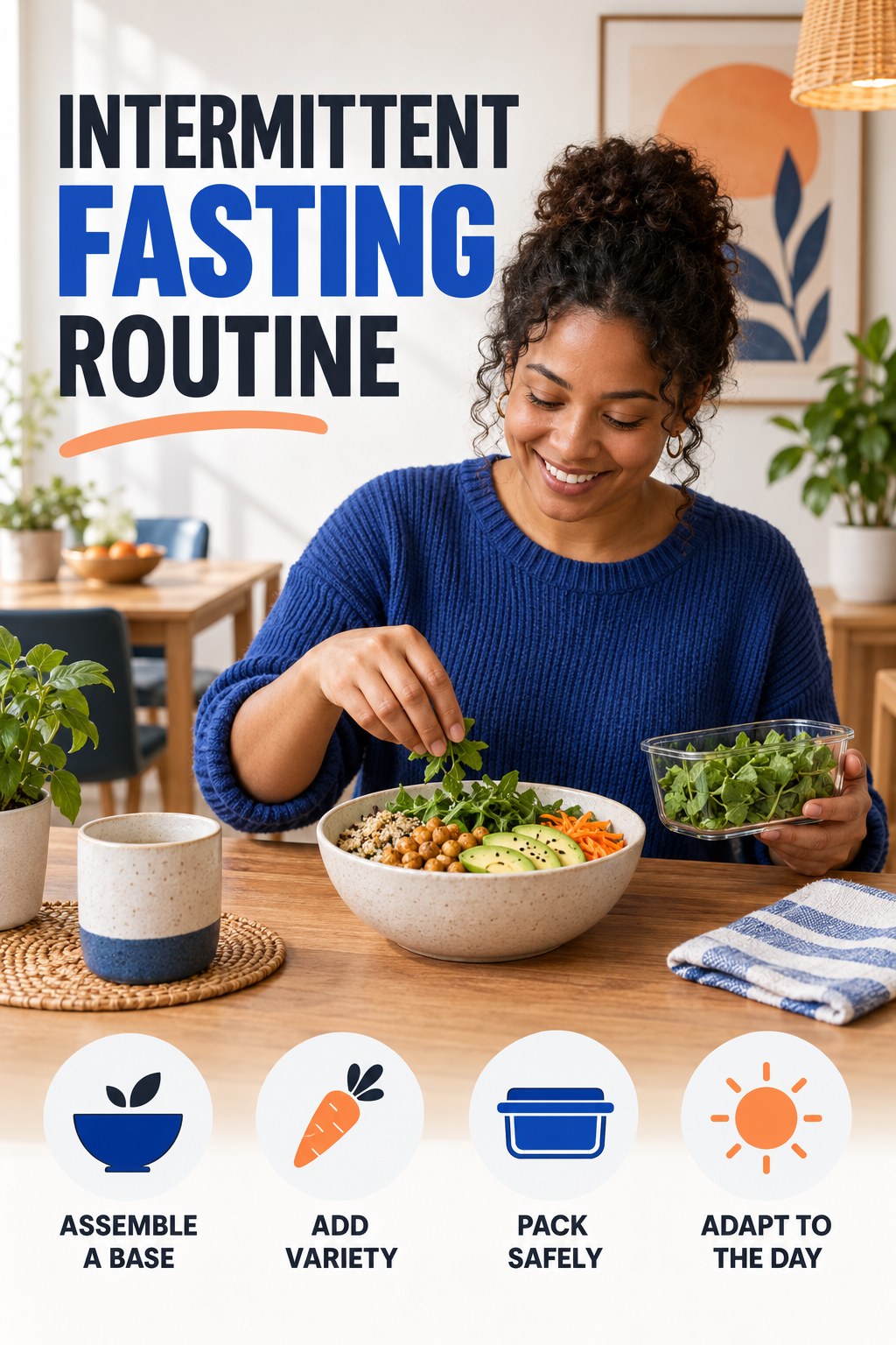 Minimal Lunch Planning for Intermittent Fasting with four concise practical actions in a clean minimal health design.