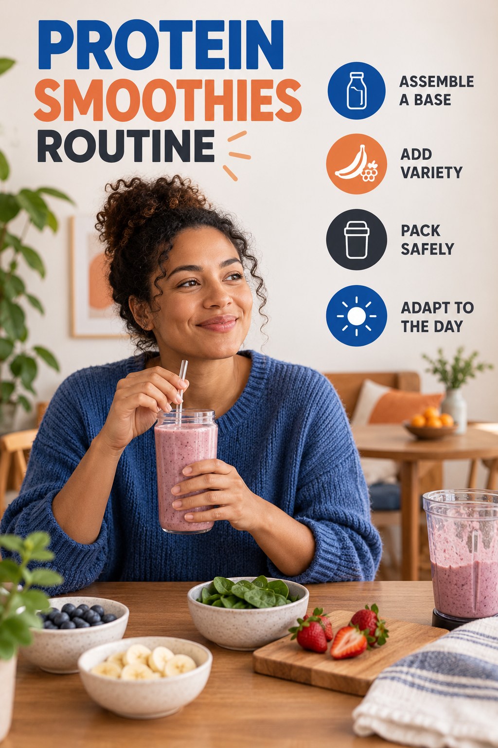 Minimal Lunch Planning for Protein Smoothies with four concise practical actions in a clean minimal health design.