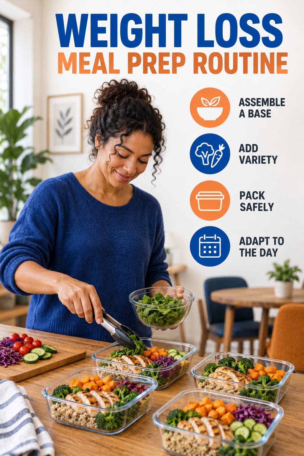 Minimal Lunch Planning for Weight Loss Meal Prep with four concise practical actions in a clean minimal health design.