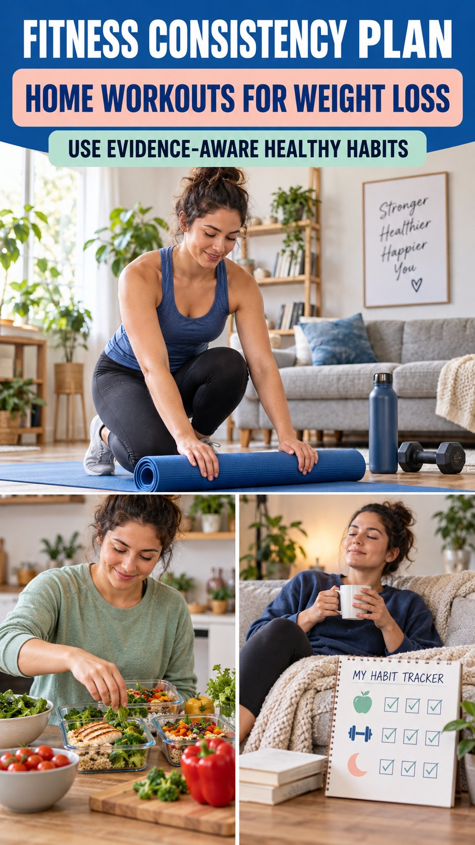 Fitness Consistency Plan infographic for Home Workouts for Weight Loss, showing practical metabolism-support habits for an active lifestyle.