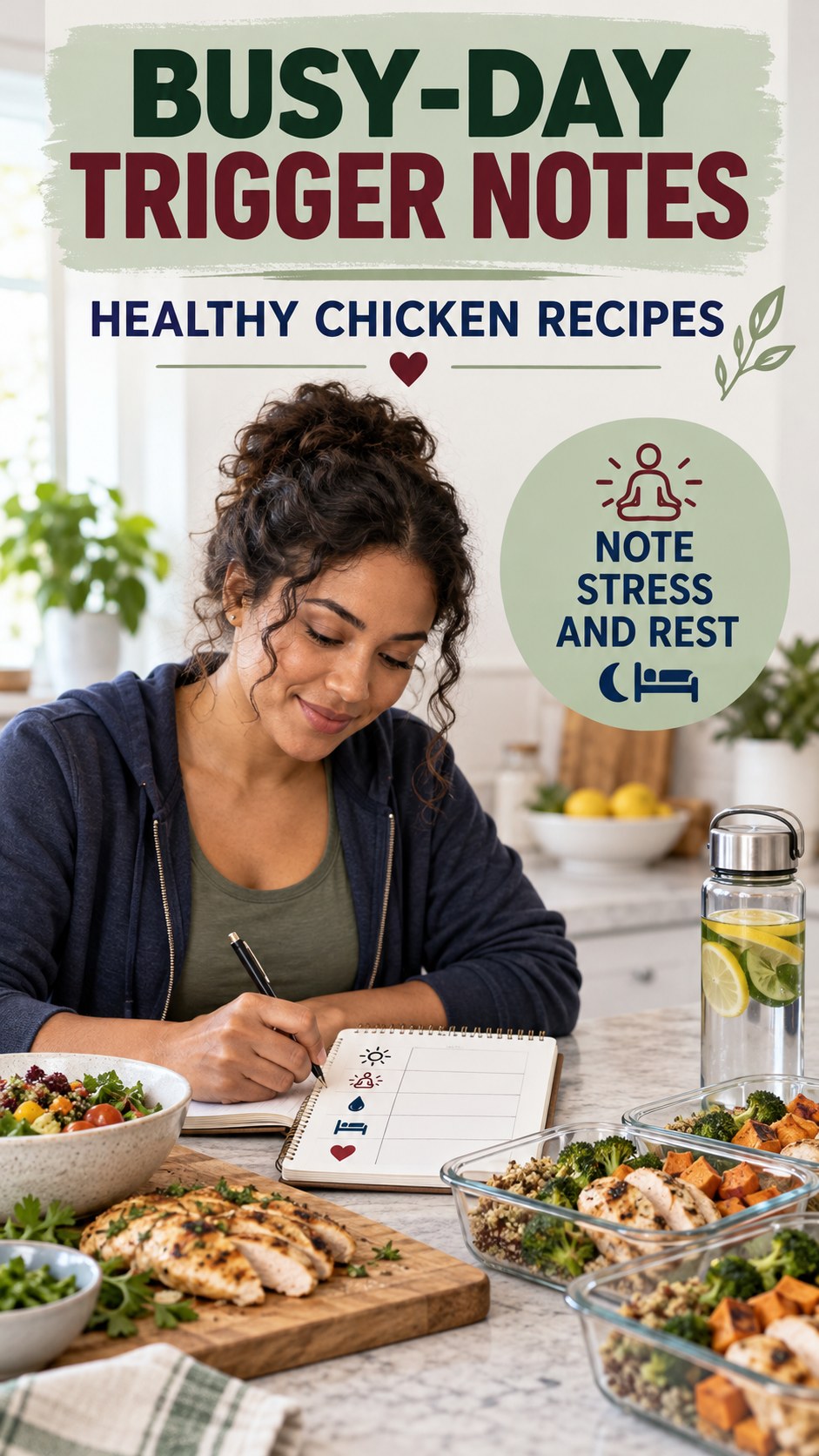 Busy-Day Trigger Notes infographic for Healthy Chicken Recipes, explaining that possible cold-sore triggers vary by person.