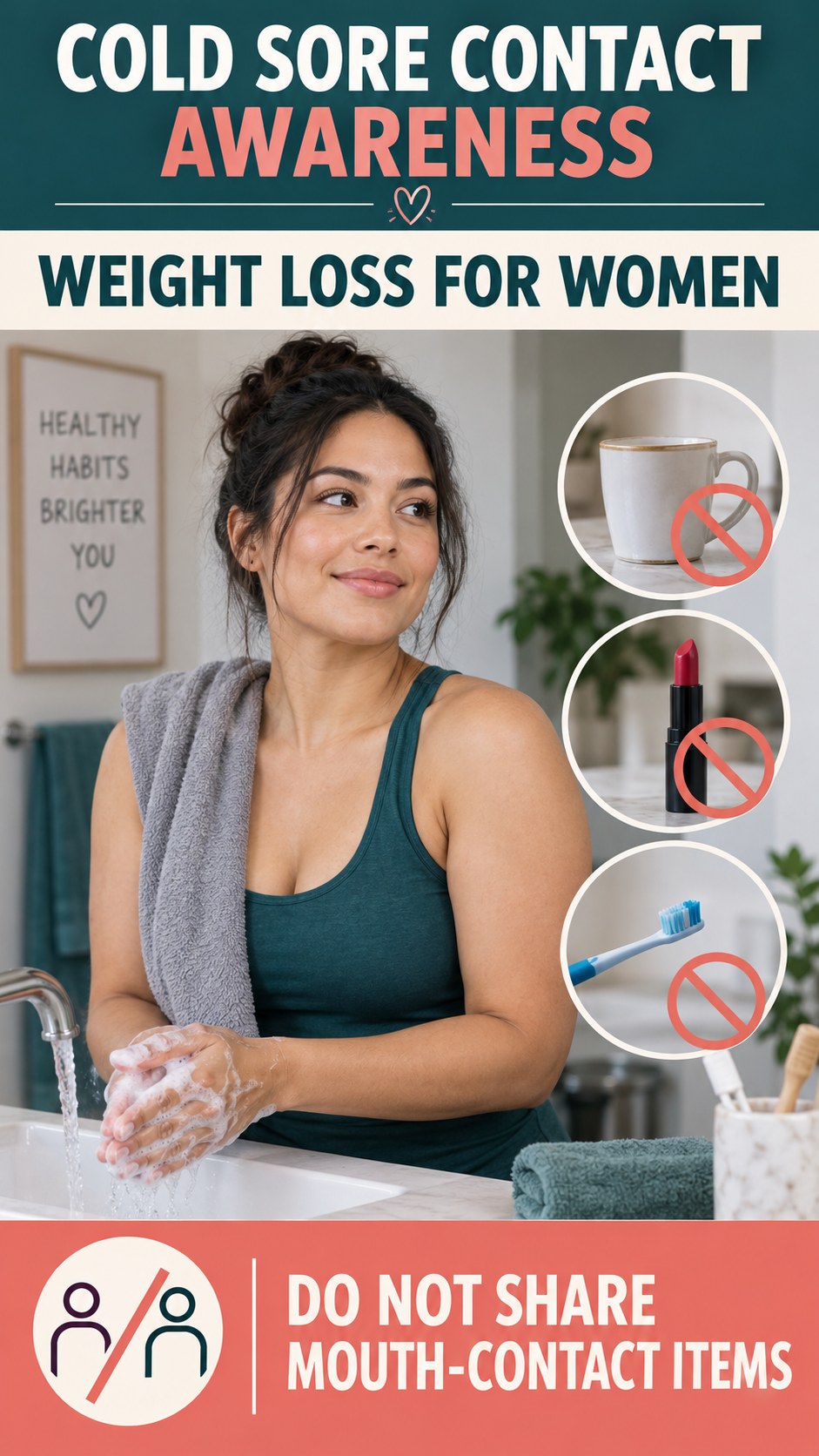 Cold Sore Contact Awareness infographic for Weight Loss for Women, explaining that possible cold-sore triggers vary by person.