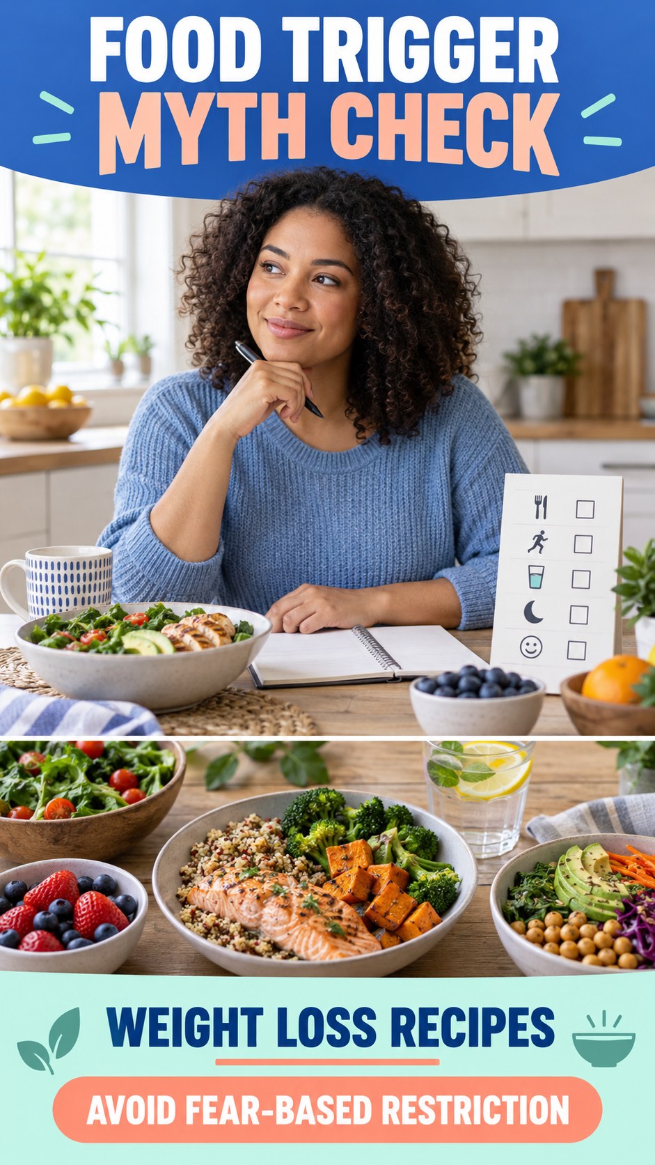 Food Trigger Myth Check infographic for Weight Loss Recipes, explaining that possible cold-sore triggers vary by person.