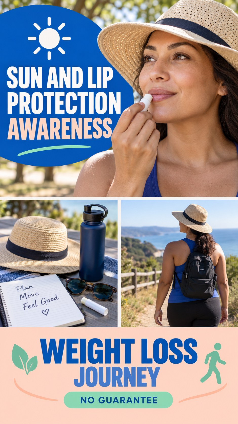 Sun and Lip Protection Awareness infographic for Weight Loss Journey, explaining that possible cold-sore triggers vary by person.