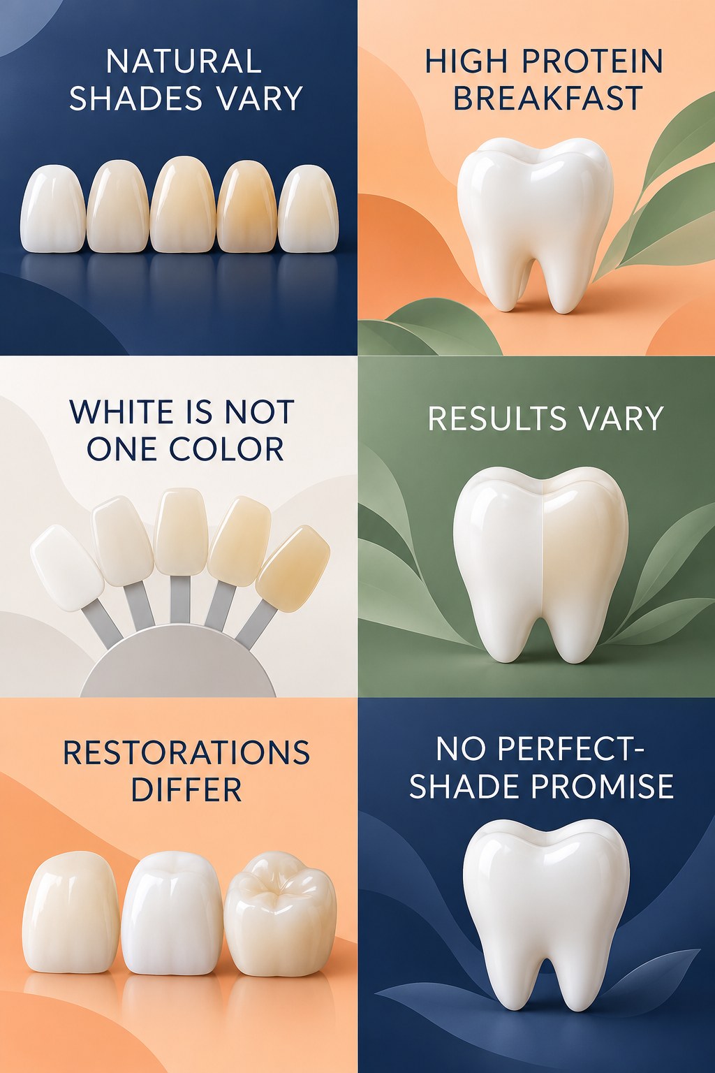 Natural Tooth Shade and Whitening Limits infographic for High Protein Breakfast with four concise whitening-sensitivity safety points.